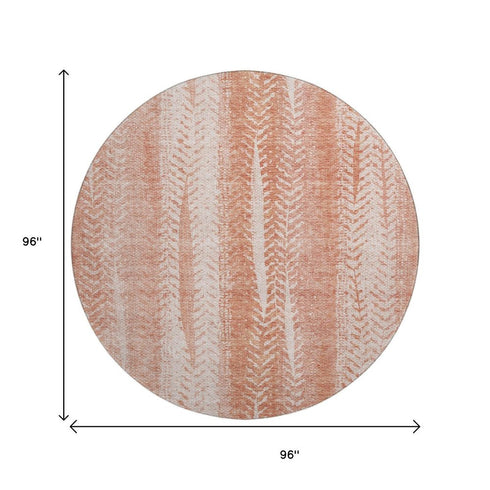9' X 12' Coral And Ivory Striped Washable Area Rug With UV Protection