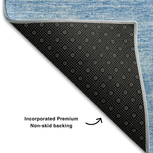 9' X 12' Blue And Ivory Abstract Washable Area Rug With UV Protection