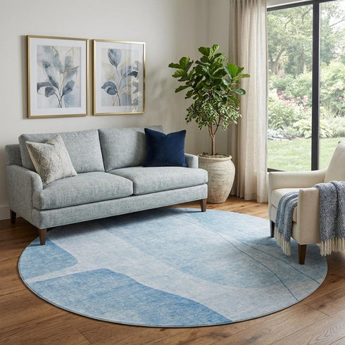 9' X 12' Blue And Ivory Abstract Washable Area Rug With UV Protection