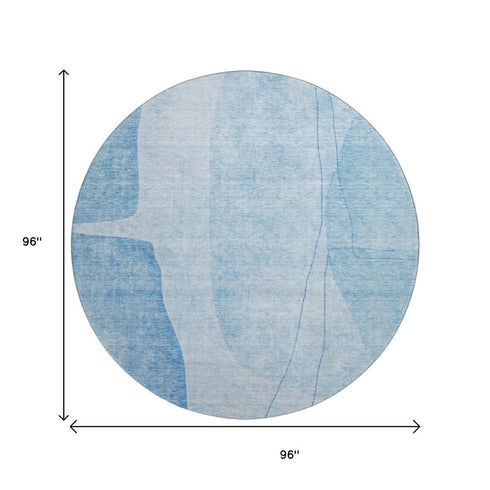 9' X 12' Blue And Ivory Abstract Washable Area Rug With UV Protection