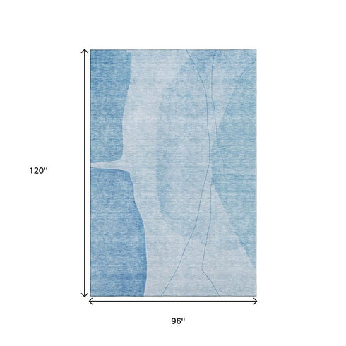 9' X 12' Blue And Ivory Abstract Washable Area Rug With UV Protection
