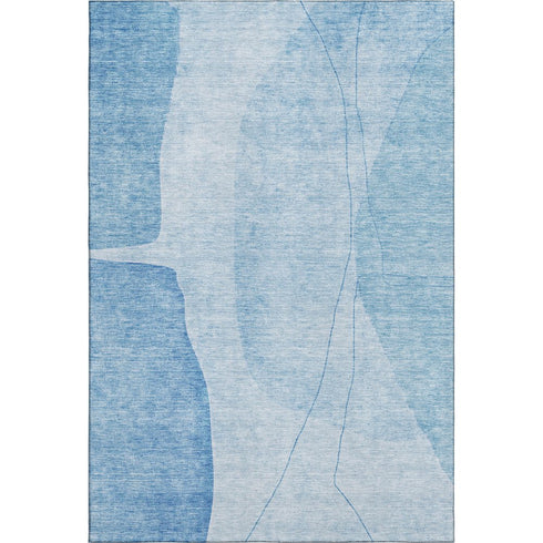 9' X 12' Blue And Ivory Abstract Washable Area Rug With UV Protection