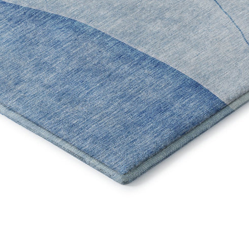 9' X 12' Blue And Ivory Abstract Washable Area Rug With UV Protection
