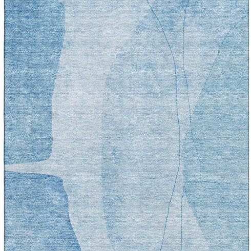 9' X 12' Blue And Ivory Abstract Washable Area Rug With UV Protection