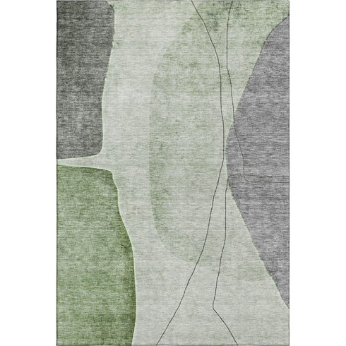 9' X 12' Green Gray And Ivory Abstract Washable Area Rug With UV Protection