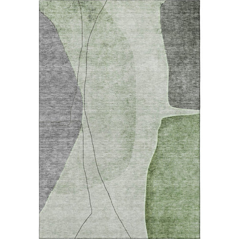 9' X 12' Green Gray And Ivory Abstract Washable Area Rug With UV Protection