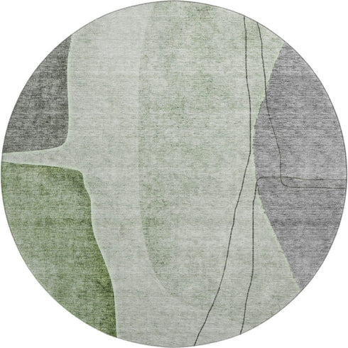 9' X 12' Green Gray And Ivory Abstract Washable Area Rug With UV Protection