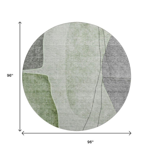 9' X 12' Green Gray And Ivory Abstract Washable Area Rug With UV Protection