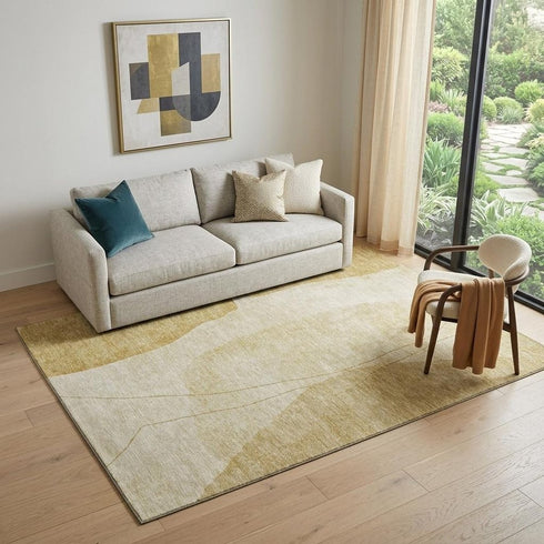 9' X 12' Gold And Beige Abstract Washable Area Rug With UV Protection