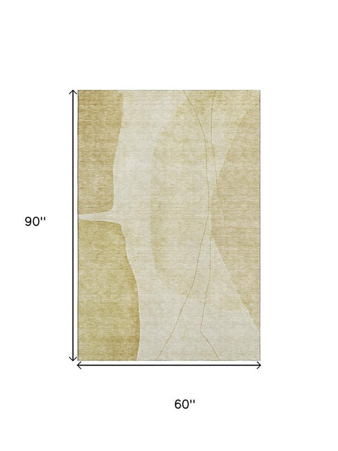 9' X 12' Gold And Beige Abstract Washable Area Rug With UV Protection