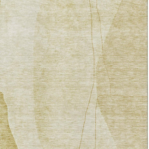9' X 12' Gold And Beige Abstract Washable Area Rug With UV Protection