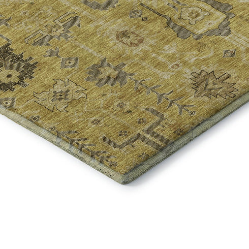 9' X 12' Gold Charcoal And Gray Oriental Washable Area Rug With UV Protection
