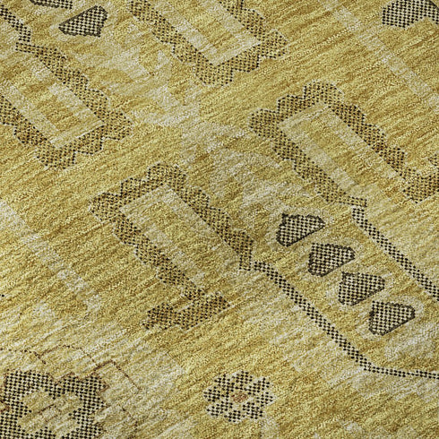 9' X 12' Gold Charcoal And Gray Oriental Washable Area Rug With UV Protection