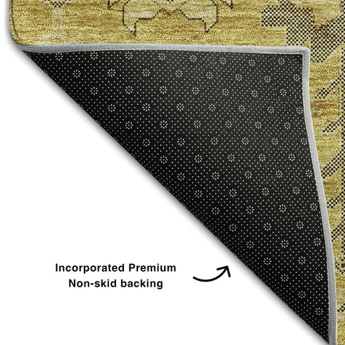 9' X 12' Gold Charcoal And Gray Oriental Washable Area Rug With UV Protection