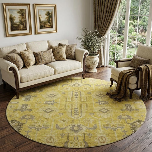 9' X 12' Gold Charcoal And Gray Oriental Washable Area Rug With UV Protection