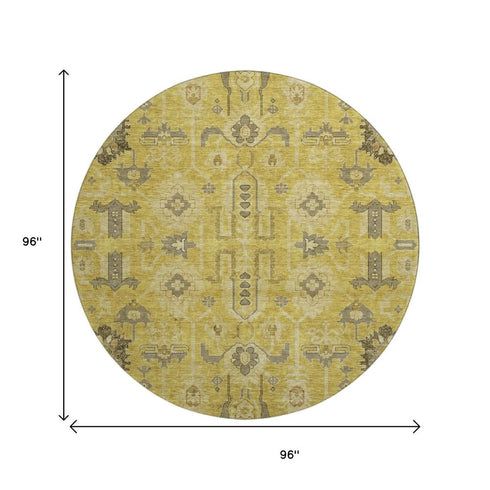 9' X 12' Gold Charcoal And Gray Oriental Washable Area Rug With UV Protection
