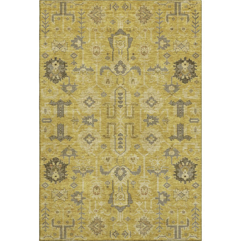 9' X 12' Gold Charcoal And Gray Oriental Washable Area Rug With UV Protection