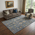 9' X 12' Navy Blue Beige And Charcoal Oriental Washable Area Rug With UV Protection