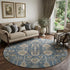 9' X 12' Navy Blue Beige And Charcoal Oriental Washable Area Rug With UV Protection