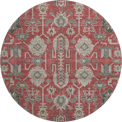 9' X 12' Red Beige And Charcoal Oriental Washable Area Rug With UV Protection