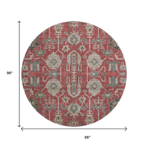 9' X 12' Red Beige And Charcoal Oriental Washable Area Rug With UV Protection