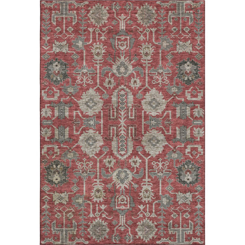 9' X 12' Red Beige And Charcoal Oriental Washable Area Rug With UV Protection