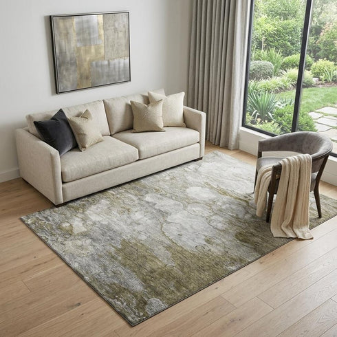 9' X 12' Brown And Ivory Abstract Washable Area Rug With UV Protection