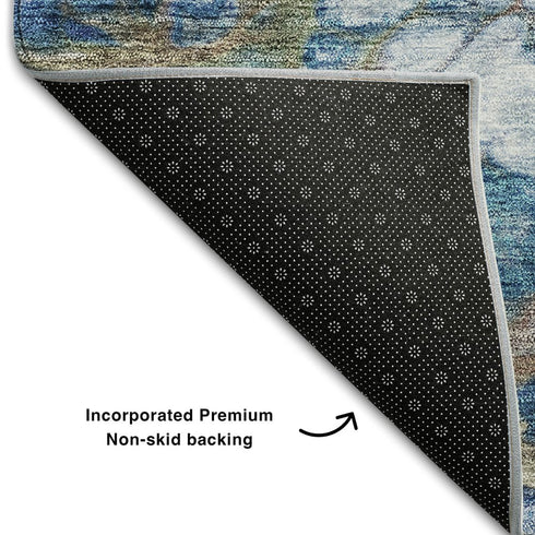 9' X 12' Coral Blue And Ivory Abstract Washable Area Rug With UV Protection