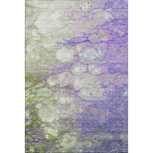9' X 12' Purple Green And Ivory Abstract Washable Area Rug With UV Protection