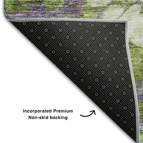 9' X 12' Purple Green And Ivory Abstract Washable Area Rug With UV Protection