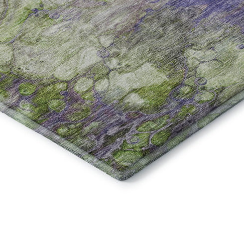 9' X 12' Purple Green And Ivory Abstract Washable Area Rug With UV Protection