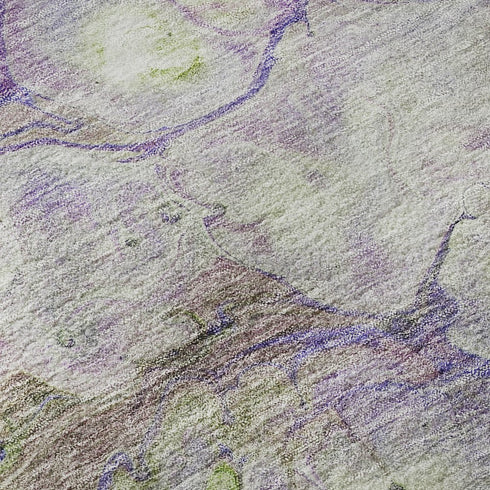 9' X 12' Purple Green And Ivory Abstract Washable Area Rug With UV Protection