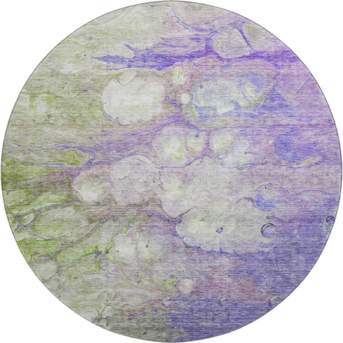 9' X 12' Purple Green And Ivory Abstract Washable Area Rug With UV Protection
