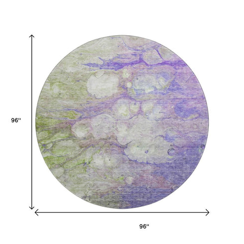 9' X 12' Purple Green And Ivory Abstract Washable Area Rug With UV Protection