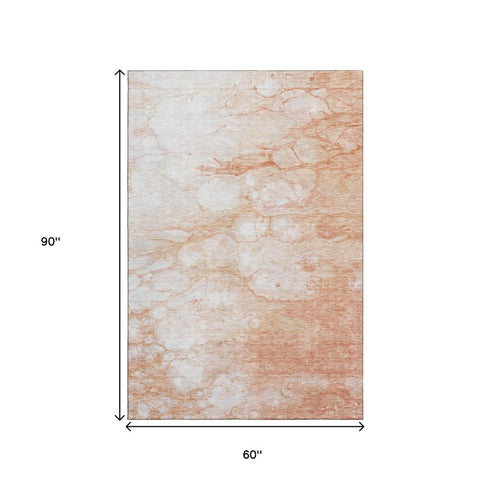9' X 12' Coral And Ivory Abstract Washable Area Rug With UV Protection