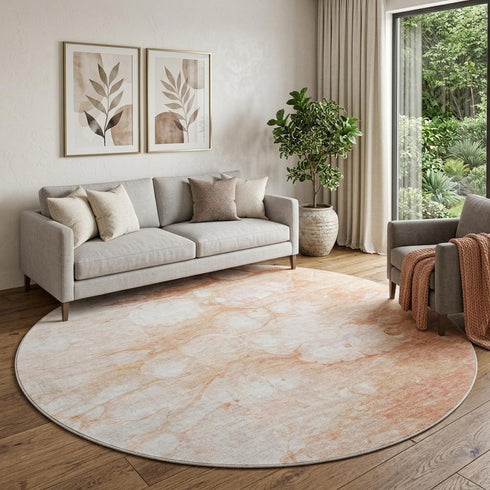 9' X 12' Coral And Ivory Abstract Washable Area Rug With UV Protection