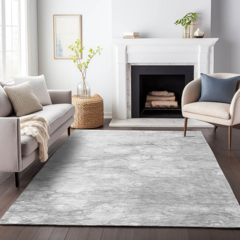 9' X 12' Silver And Gray Abstract Washable Area Rug With UV Protection