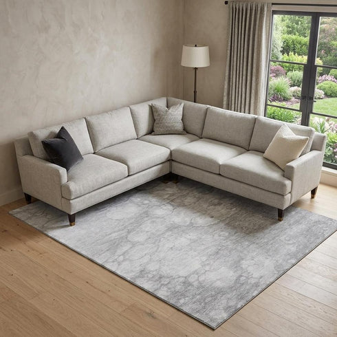 9' X 12' Silver And Gray Abstract Washable Area Rug With UV Protection