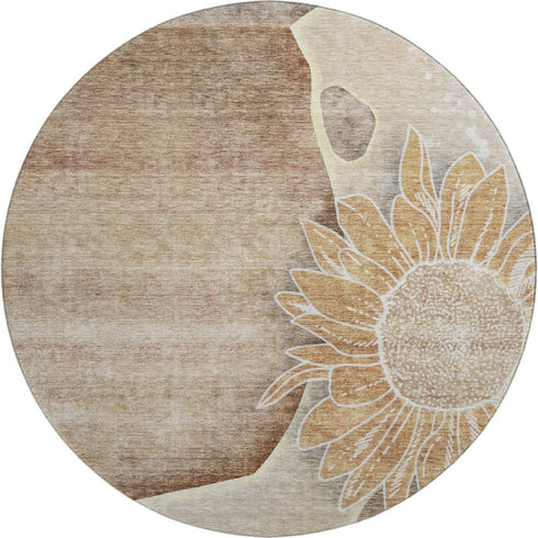 9' X 12' Brown And Beige Floral Washable Area Rug With UV Protection
