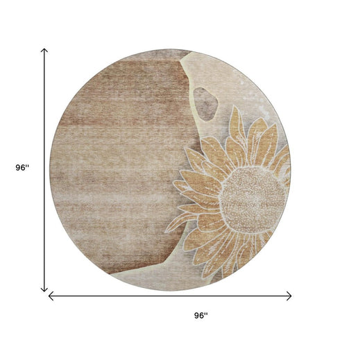 9' X 12' Brown And Beige Floral Washable Area Rug With UV Protection