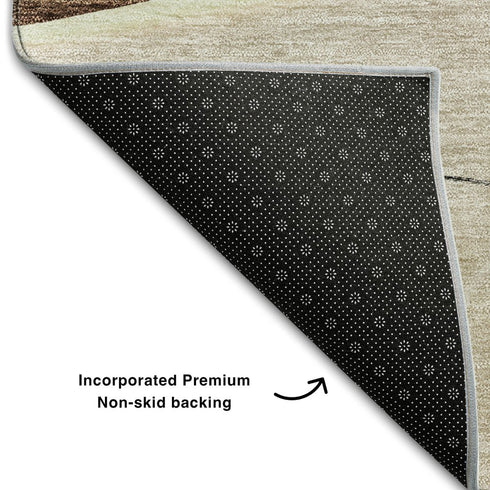 9' X 12' Brown And Beige Floral Washable Area Rug With UV Protection
