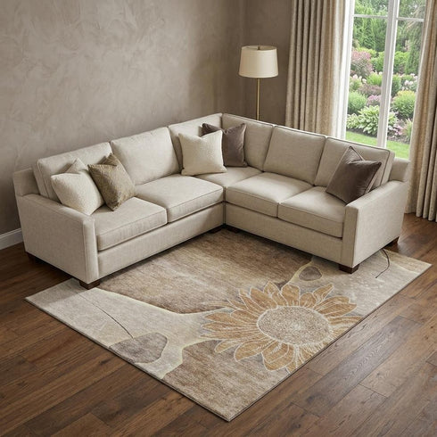 9' X 12' Brown And Beige Floral Washable Area Rug With UV Protection
