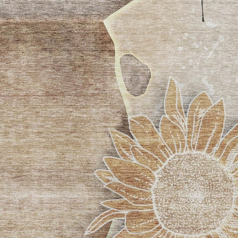 9' X 12' Brown And Beige Floral Washable Area Rug With UV Protection