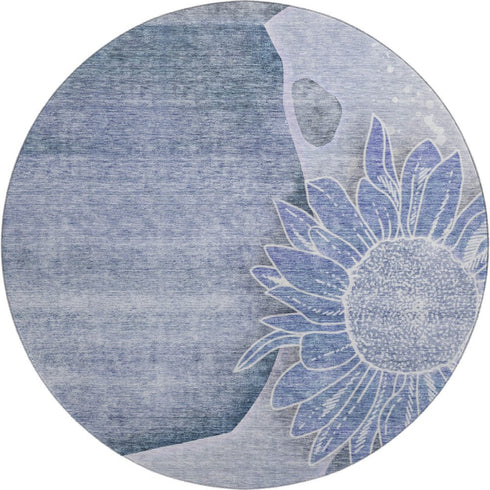 9' X 12' Blue And Ivory Floral Washable Area Rug With UV Protection