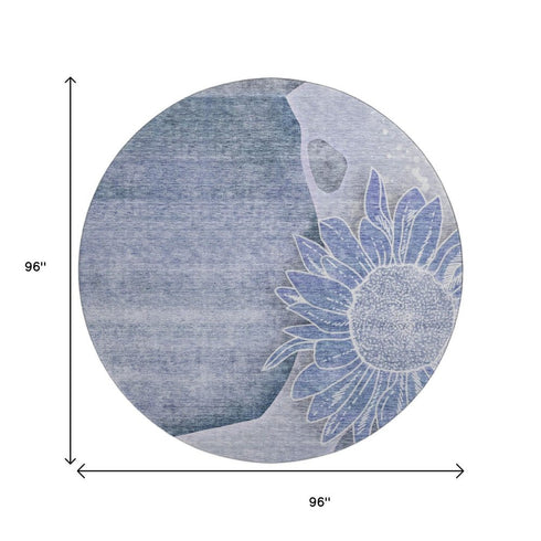 9' X 12' Blue And Ivory Floral Washable Area Rug With UV Protection