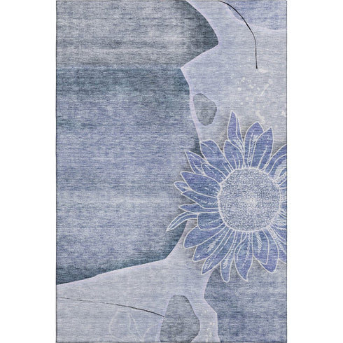 9' X 12' Blue And Ivory Floral Washable Area Rug With UV Protection