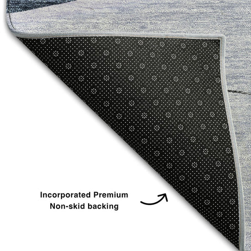 9' X 12' Blue And Ivory Floral Washable Area Rug With UV Protection
