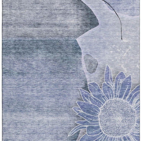9' X 12' Blue And Ivory Floral Washable Area Rug With UV Protection