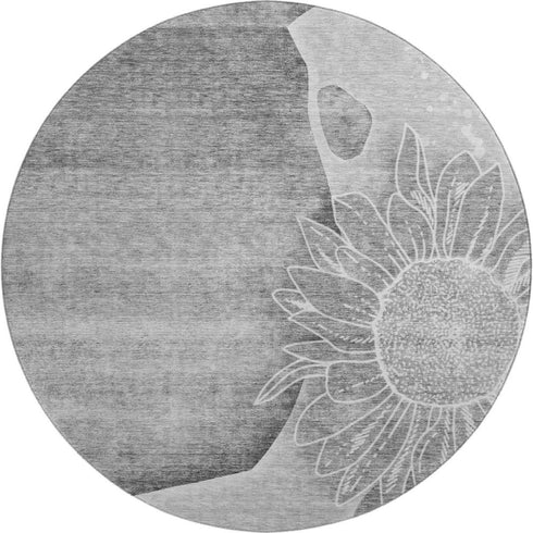 9' X 12' Gray And Silver Floral Washable Area Rug With UV Protection