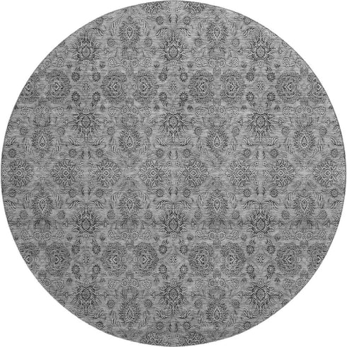 9' X 12' Gray And Silver Floral Washable Area Rug With UV Protection